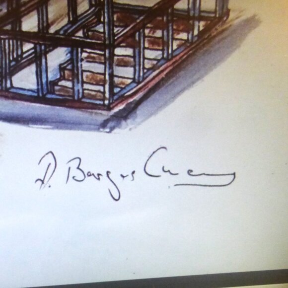 BDRM - D. Bargers? SIGNED PRINT Houses Buildings Bank Store Bank Subway Parking - Picture 3 of 4